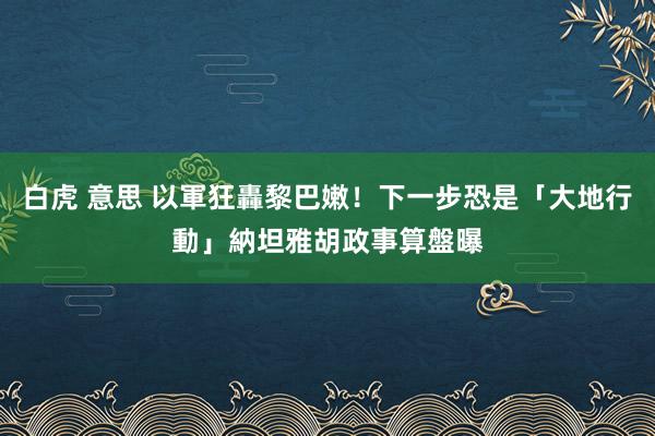 白虎 意思 以軍狂轟黎巴嫩！下一步恐是「大地行動」　納坦雅胡政事算盤曝